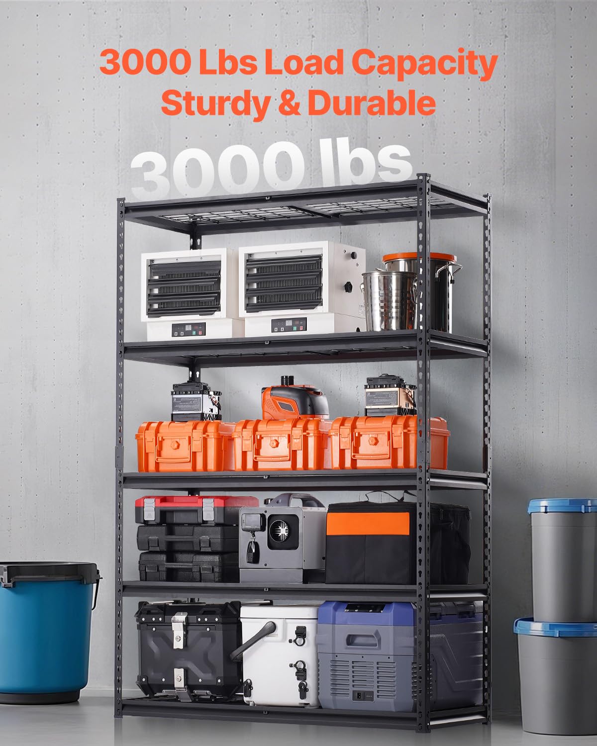 VEVOR Storage Shelves, 3000 lbs, 5 Tier Heavy Duty Garage Shelving, 20" D x 48" W x 72" H Adjustable Metal Shelves for Industrial Shelving Unit Utility Shelf, for Kitchen, Warehouse, Basement, Black VEVOR