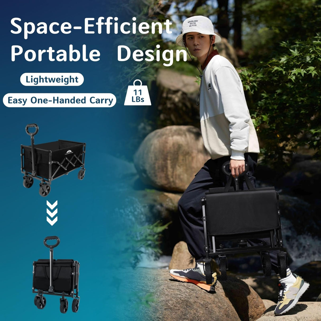 RoveStep Collapsible Folding Wagon - Heavy Duty Utility Cart, Large Capacity, Compact Fold, All-Terrain Wheels, 380 lbs Load for Camping, Garden, Beach, Outdoor Sports, Shopping, Picnic, Easy Storage RoveStep