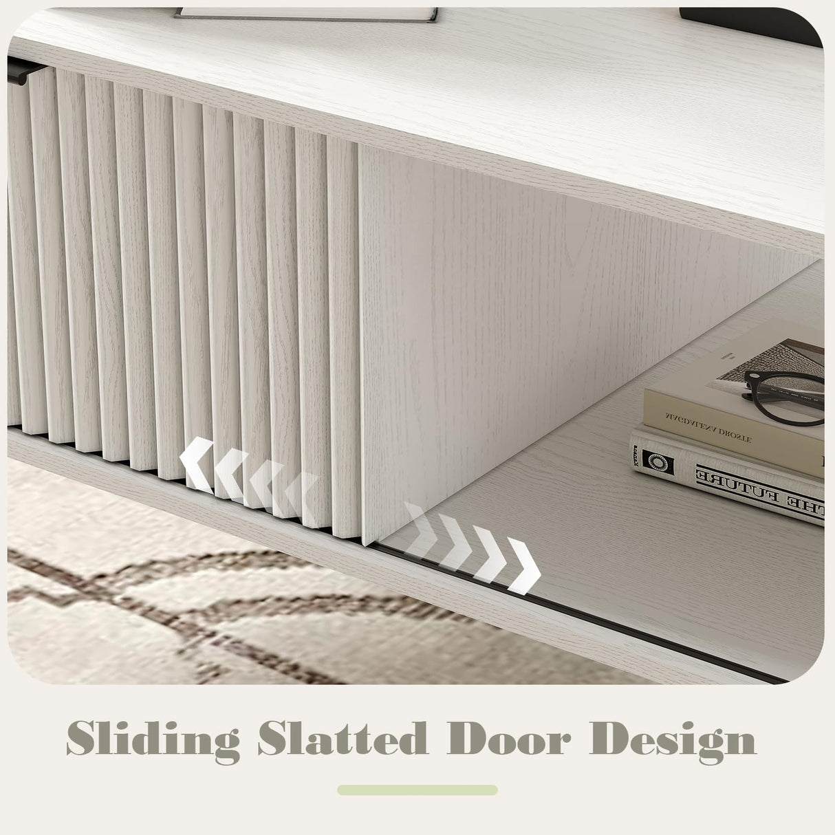 41.34''D Coffee Table, 2-Tiers Farmhouse Coffee Tables With Storage and Sliding Wave Pattern Door, Modren Tea Table, Wooden Dining Center Tables for Living Room, Office, Bedroom, Outdoors, White IDEALHOUSE