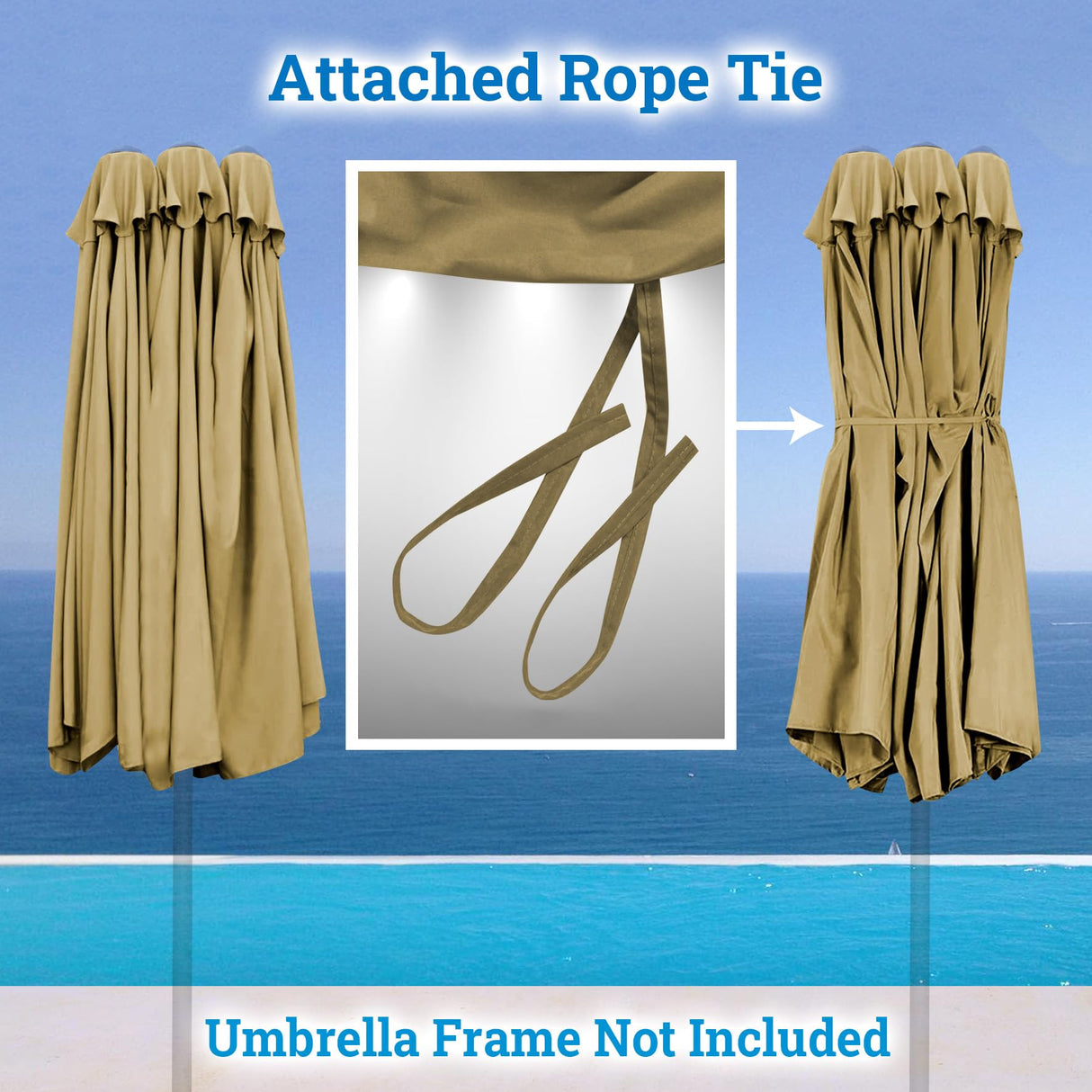 BenefitUSA 12 Ribs Umbrella Cover Canopy Replacement for 15' Double-Sided Patio Umbrella, Frame NOT Included(Taupe) BenefitUSA