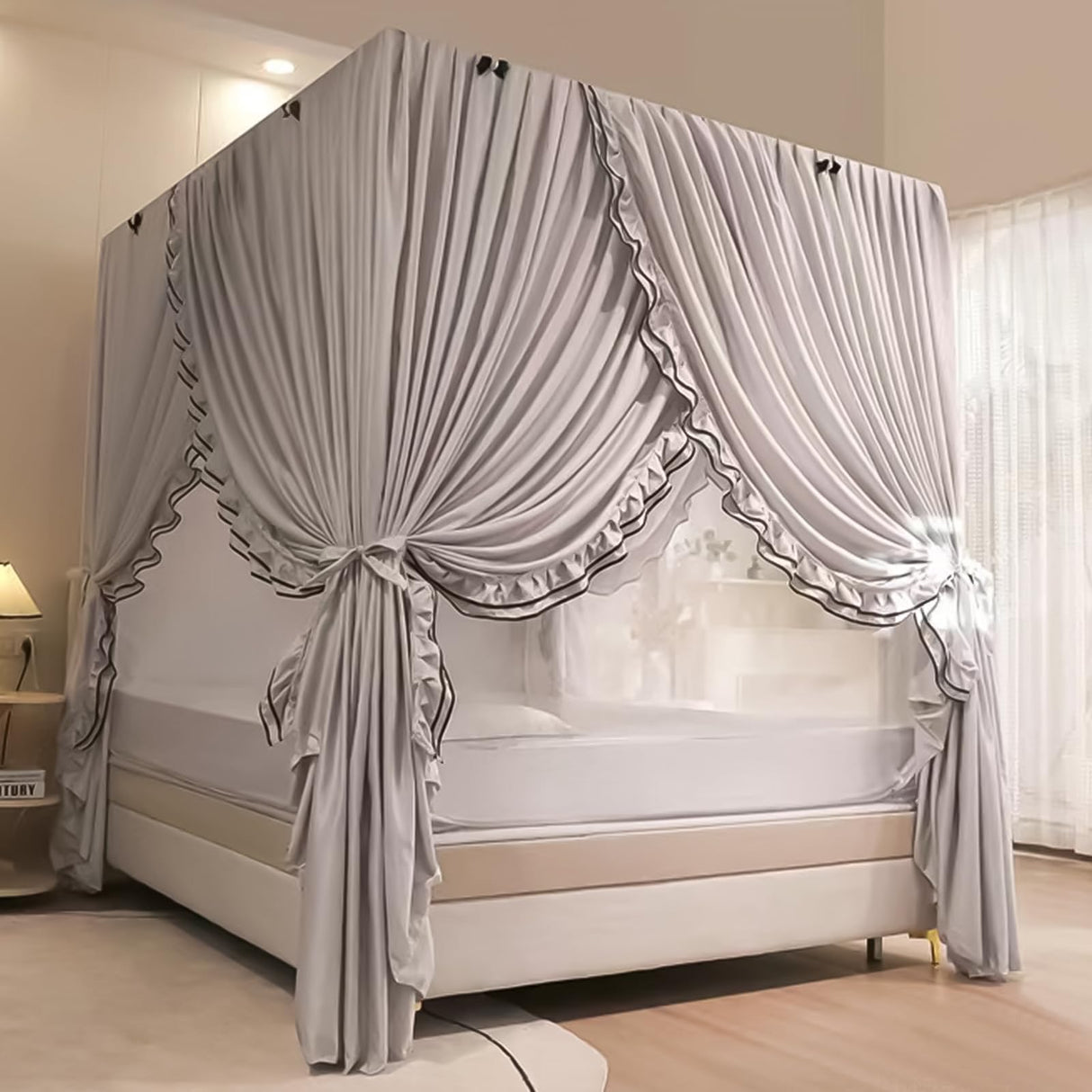 Stainless Steel Canopy Bed Frame Queen Size, Heavy Duty Queen Canopy Bed Frame, Sturdy Bed Post Poles Metal Bed Frame, Thicken Bed Canopy Frame for Metal Bed Wood Bed Bedroom Decor Jondow