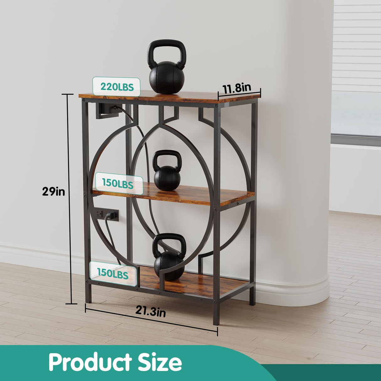 HavenlyYouth 10 Gallon Aquarium Stand with Power Outlet, 3 Tier Heavy Duty Metal Fish Tank Stand with Storage, Fish Tank Table for Home Office, 21.3" x 11.8" x 29", Rustic Brown HavenlyYouth