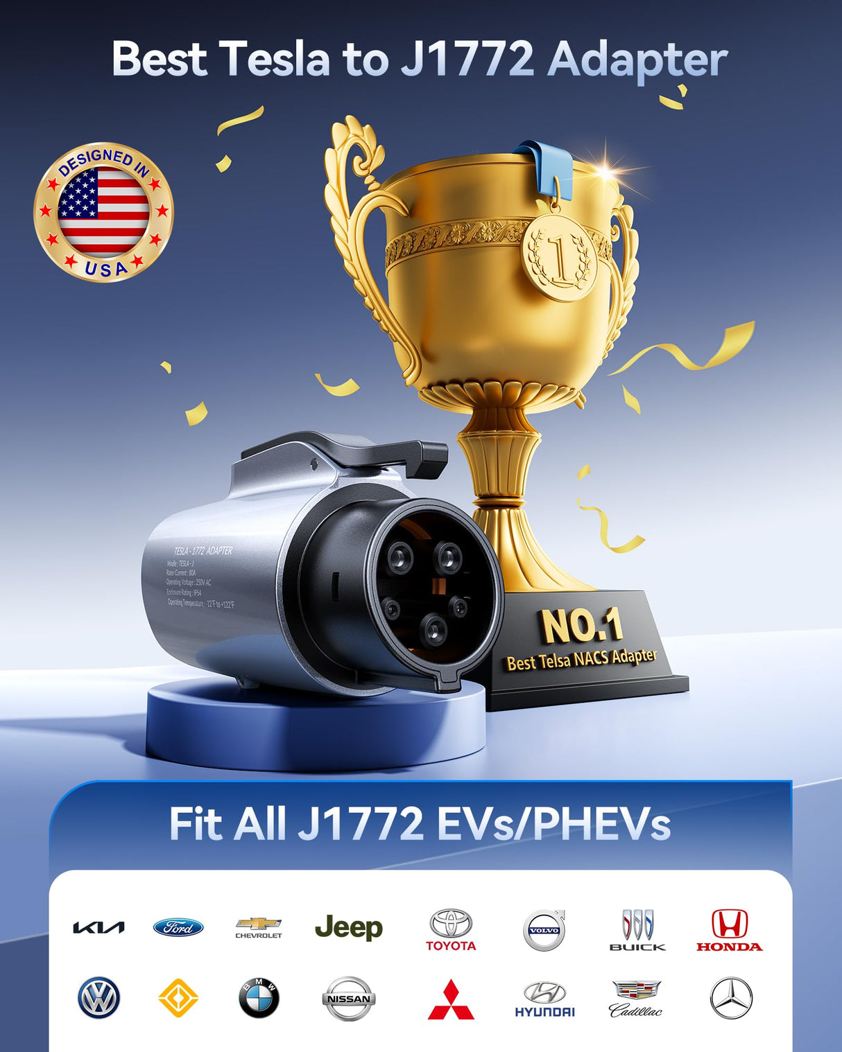 2025 Ecogenix Tesla to J1772 Charging Adapter (Max 80A, 240V) J1772 EV Adapter to Tesla Charger, Adapter Compatible with Tesla High Powered Connectors, Destination Chargers, Mobile Connectors (Silver) Ecogenix