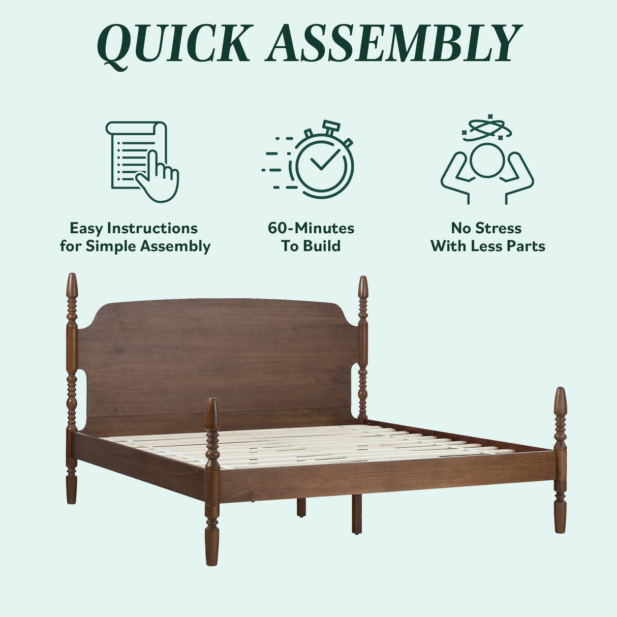 Walker Edison EZ Assembly Traditional Wood Spindle Post Bed, No Box Spring Bed Frame, Modern Farmhouse Bed, King Size, Dark Brown Walker Edison