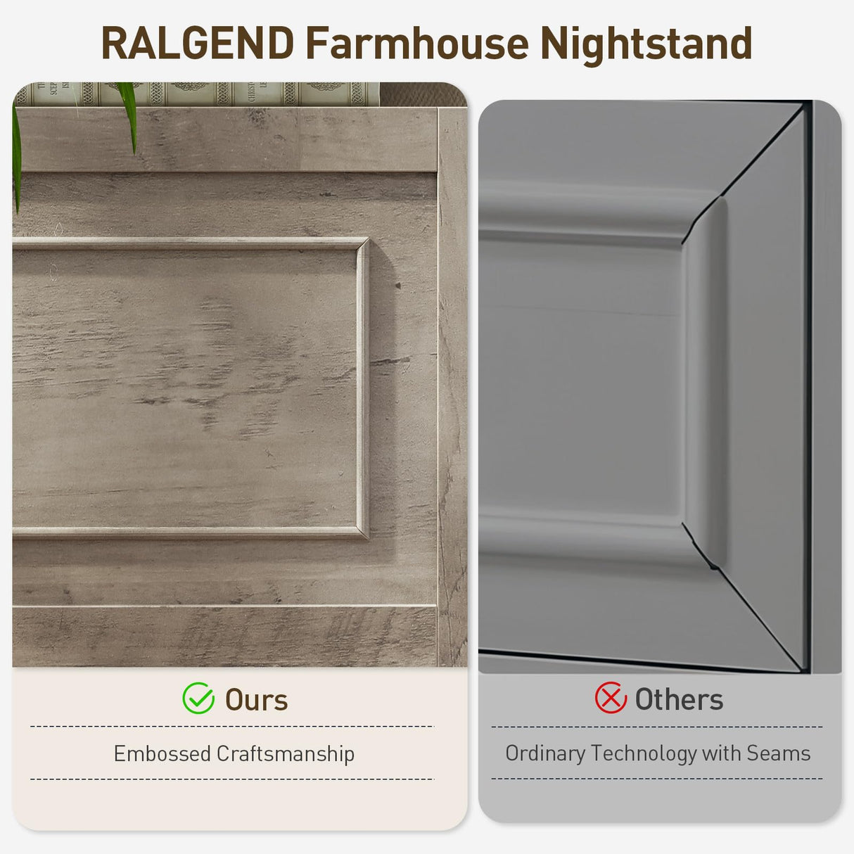 RALGEND Farmhouse End Table with 2 Drawers, Narrow Sofa Side Table with Storage and Open Shelf, Wooden Nightstand for Small Spaces, Bedroom, Living Room, Greige RALGEND