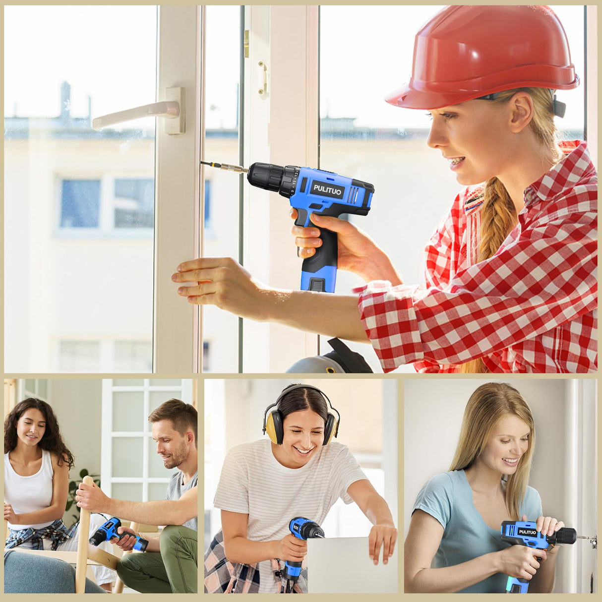 PULITUO 12V Blue Cordless Drill Set Power Drill Kit with Battery and Charger,electric drill home improvement,3/8-Inch Keyless Chuck,Built-in LED,21+1 Torque Setting small drill PULITUO