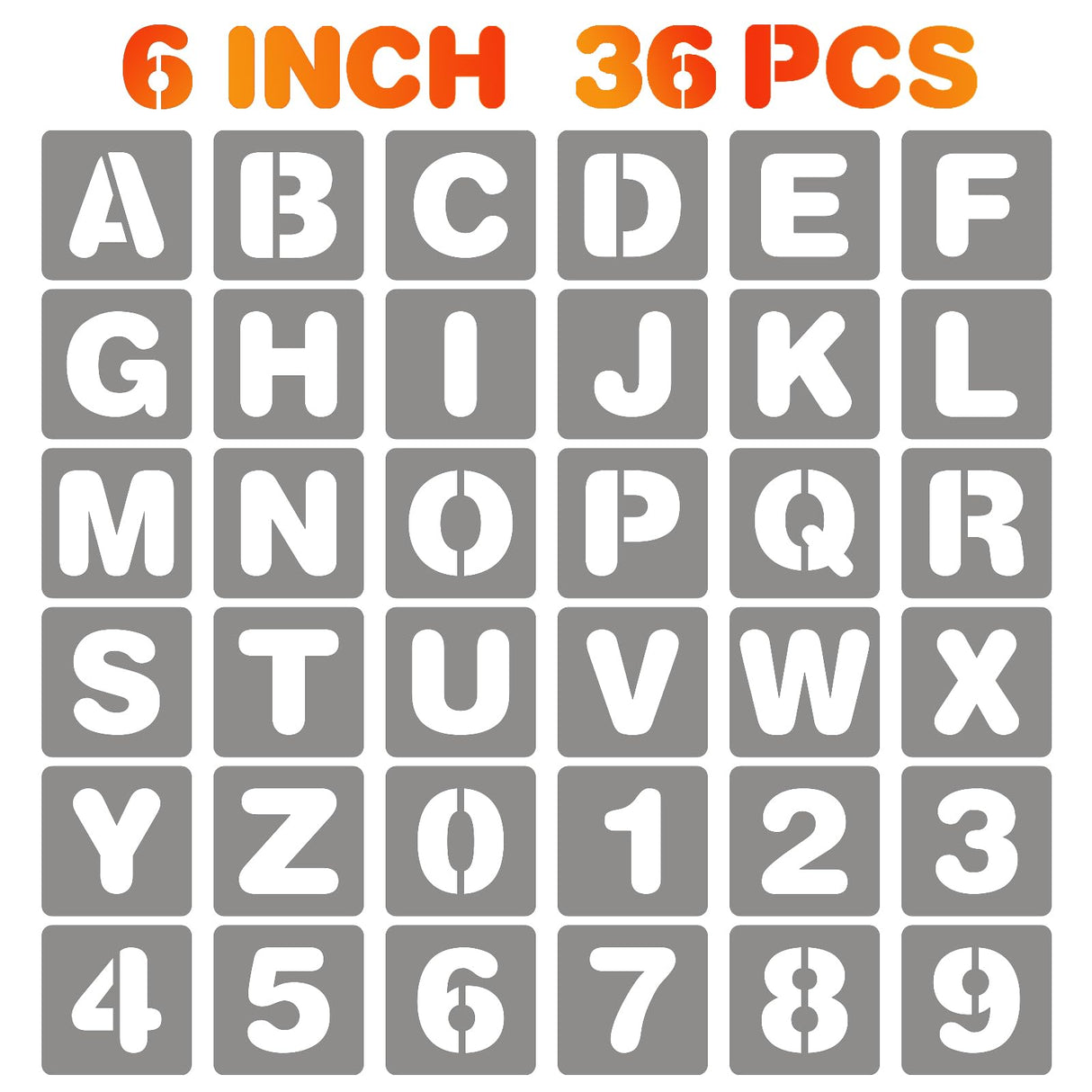 BAMIDELE 6 Inch Letter and Number Stencils, 36 Pcs Reusable Plastic Alphabet Spray Paint Stencils for Painting on Wood, Wall, Fabric, Rock, Chalkboard, Door Porch, Signage, DIY Craft Decoration BAMIDELE