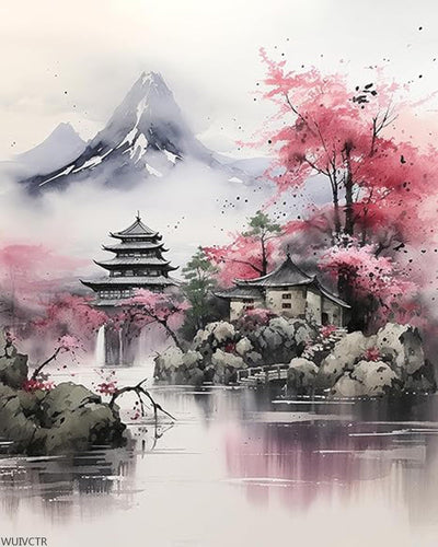 WUIVCTR DIY Paint by Number for Adult, Japanese Paint by Numbers, Japan Nature Landscape Adult Painting by Numbers Kits on Canvas, 16x20 Inch Mountain Painting by Numbers for Adults Beginner