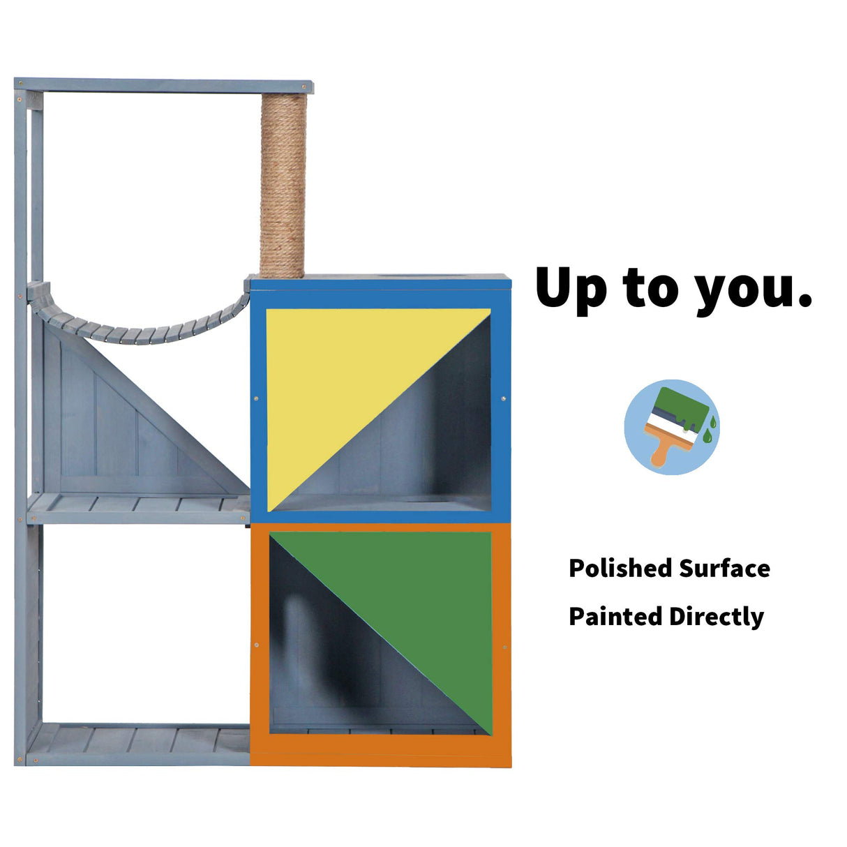 MCombo Cat House with Scratcher, Wood Cat Condo Furniture for Indoor, Kitten Villa Enclosures Gray 0505 MCombo