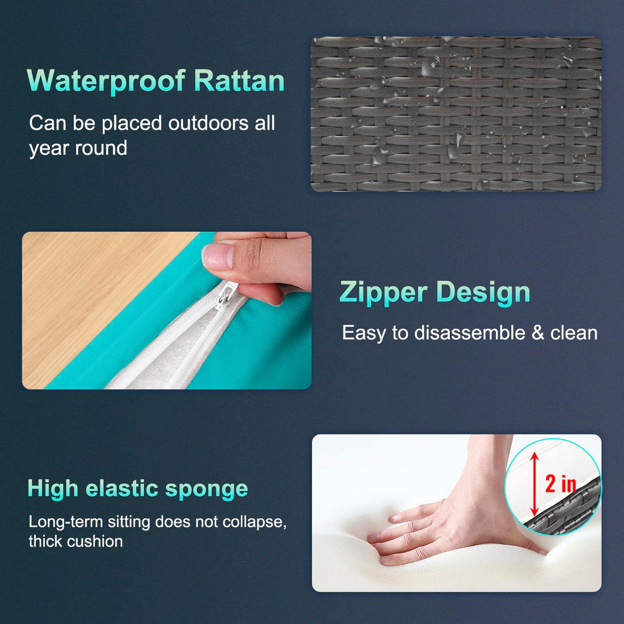 Patio Dining Sets 7 Pieces Outdoor Table and Chairs Patio Dining Table Set with Space Saving Rattan Chairs Outdoor Backyard Porch Poolside Balcony Garden Furniture with Coffee Table (Blue) PayLessHere