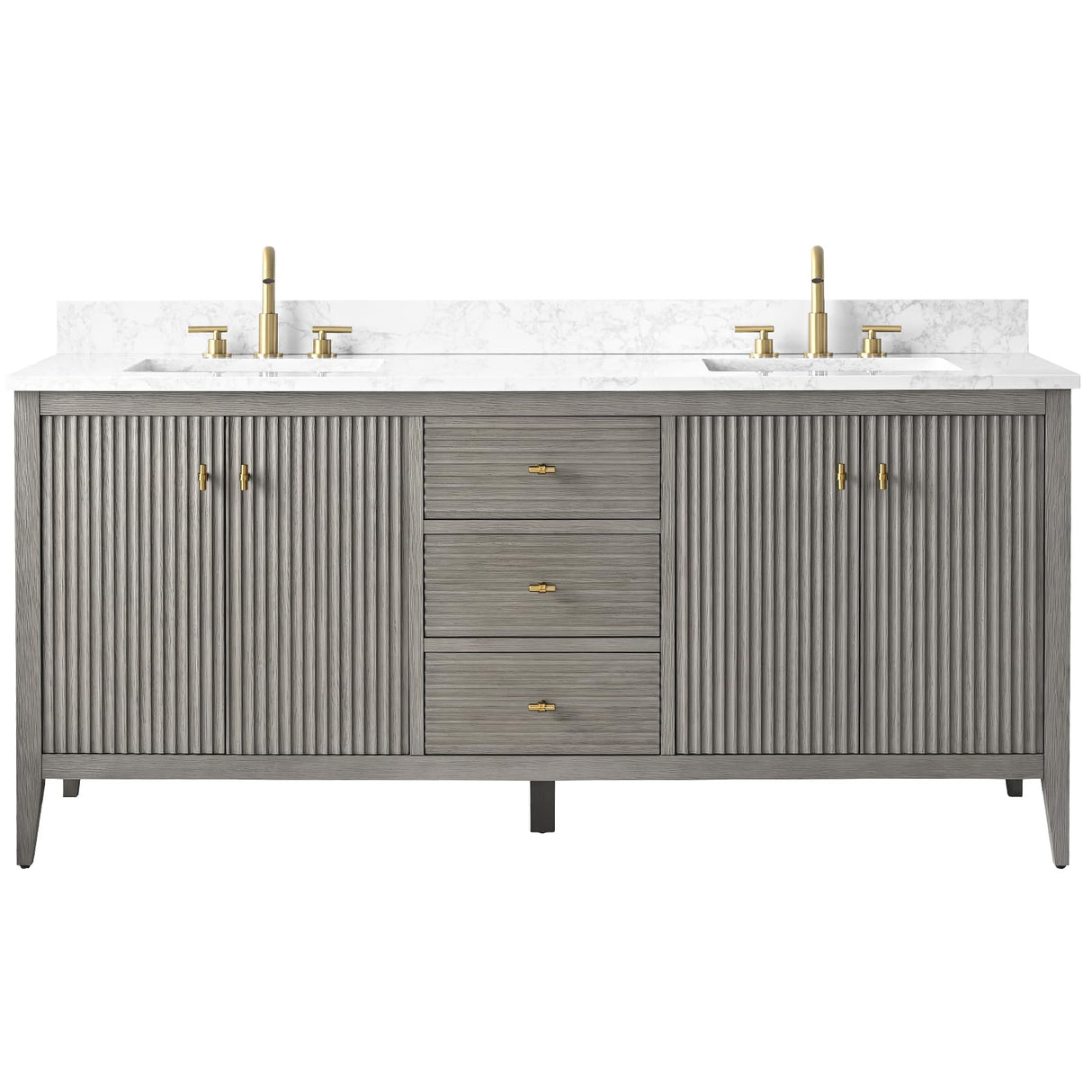 HOMEBEYOND 72" Bathroom Vanity with Double Sink, Solid Wood Bathroom Vanity Free-Standing Cabinet, Ceramic Top & Soft Closing Door, Golden Brushed Handware, Driftwood Gray HOMEBEYOND