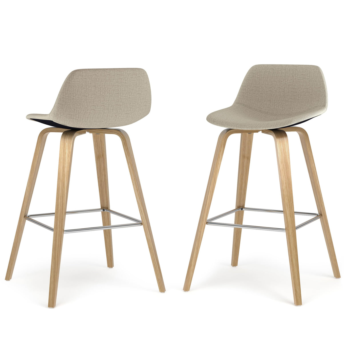 SIMPLIHOME Randolph Mid Century Modern Bentwood Counter Height Stool (Set of 2) with Light Wood in Natural Polyeseter linen fabric, For the Dining Room and Kitchen SIMPLIHOME