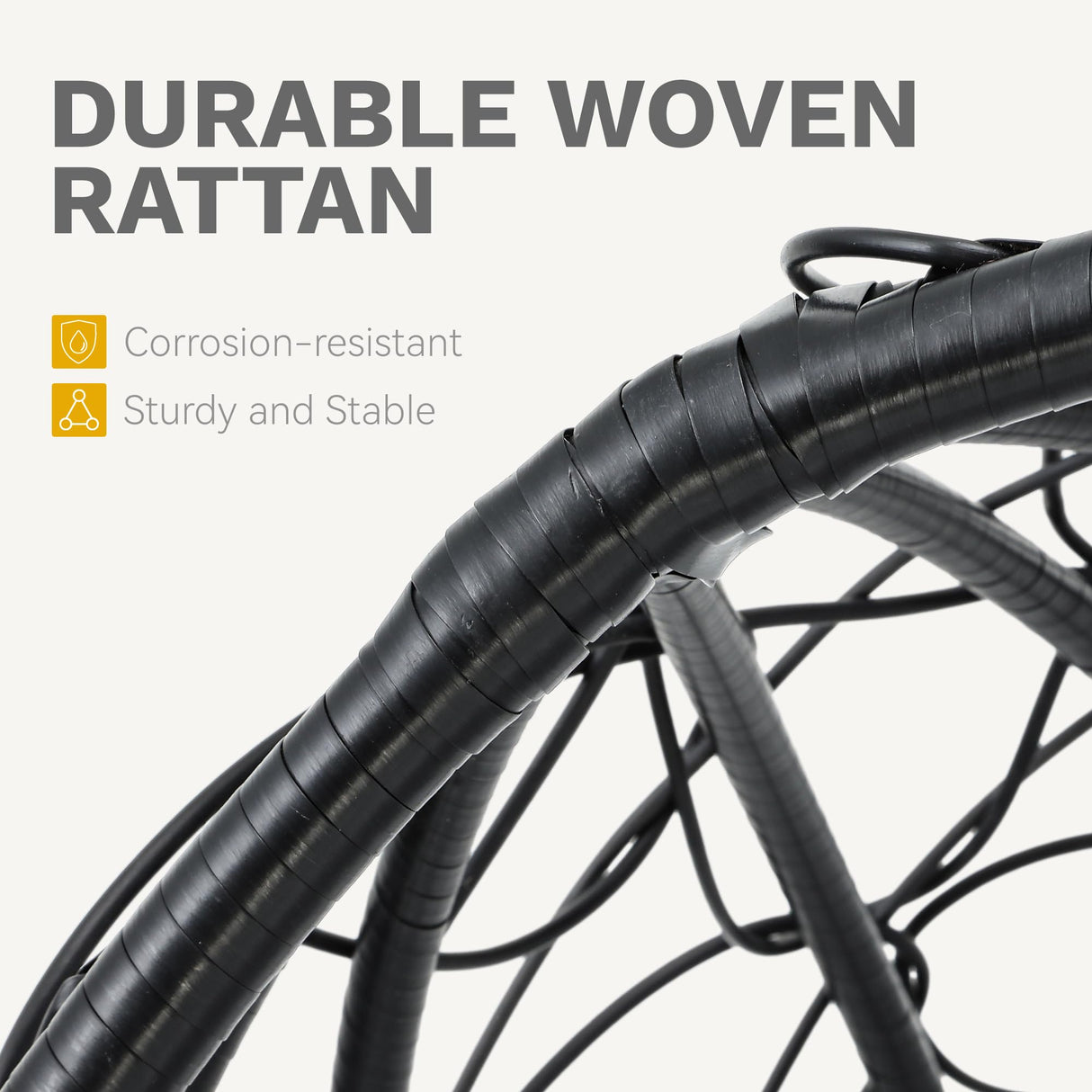 DWVO Wicker Rocking Egg Chair, Oversized Indoor Outdoor Rattan Rocking Chair, Indoor Outdoor Lounger for Patio, Backyard, Living Room, Black & Beige DWVO