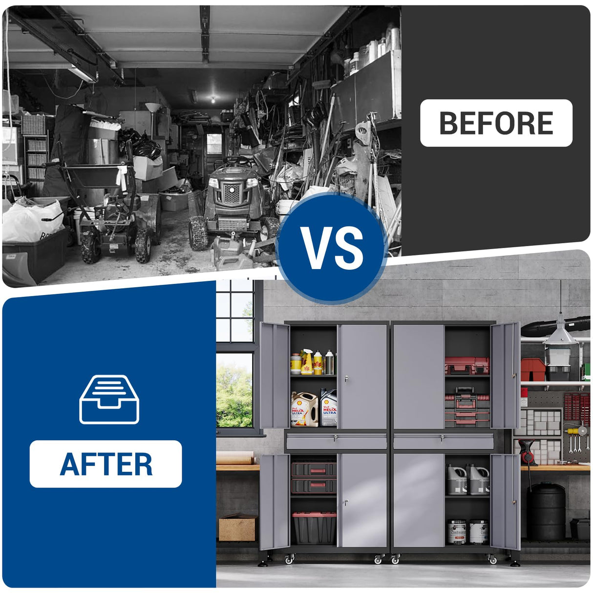 Fesbos 73" Metal Cabinet-Black&Gray Heavy Duty Rolling Storage Cabinet Steel Tool Cabinets with Wheels, Shelves, Lockable Doors and Drawers- for Garage, Pantry, Warehouse - Assembly Required Fesbos