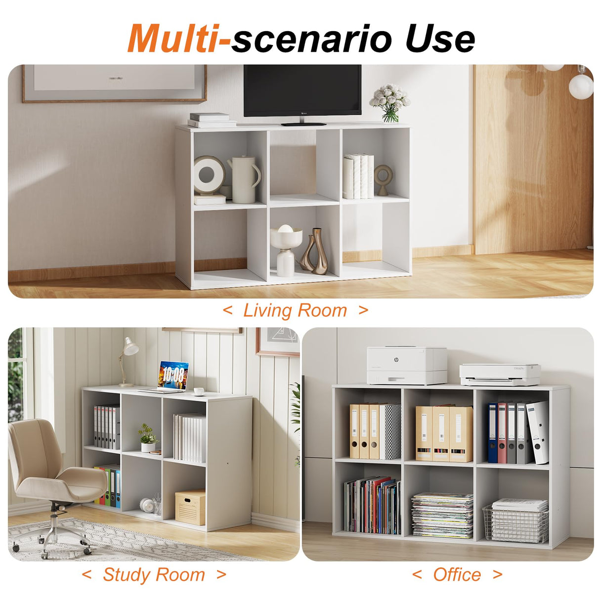 Sweetcrispy 6 Cube Storage Organizer - Open Cube Bookshelf with 3 Removable Back Panels, Display Storage Bookcase for Living Room, Bedroom, Entrance Hall, Home Office,36" L×11.6" W×24" H, White Sweetcrispy