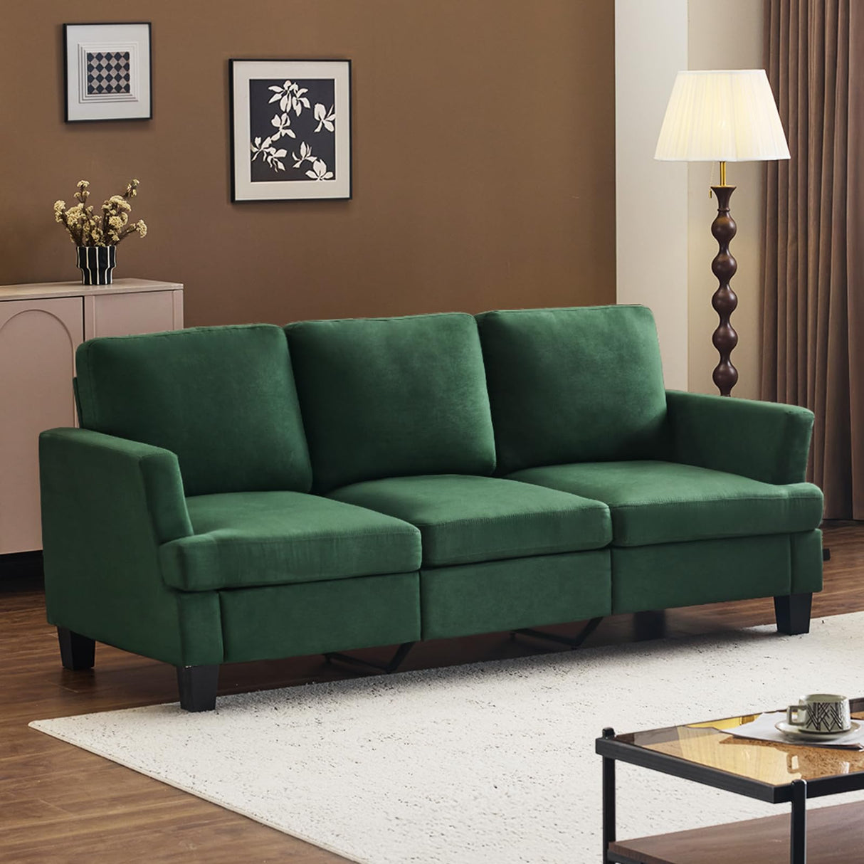 VINGLI Green 83" Sofa Couches for Living Room, Modern Comfy 3 Seater Couch 25.6" Deep Seat Upholstery Cozy Sofas for Small Space, Bedroom, Apartment, Home Office VINGLI