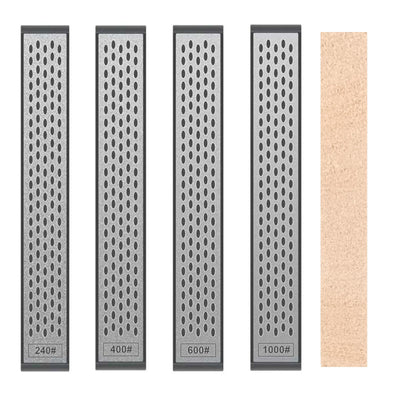 4 Pcs Diamond Sharpening Stone with leather strop -Coarse/Medium/Fine Grit 240/400/600/1000, Knife Sharpening Stone for Kitchen Knife Sharpener Professional Sharpening (SET B)