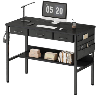 Maihail Small Desk with Drawers for Bedroom, Small Vanity Desk Without Mirror, 39.5inch, Writing Desk with Bookshelf, Computer Desk with Storage Drawers, Vanity Table no Mirror Black