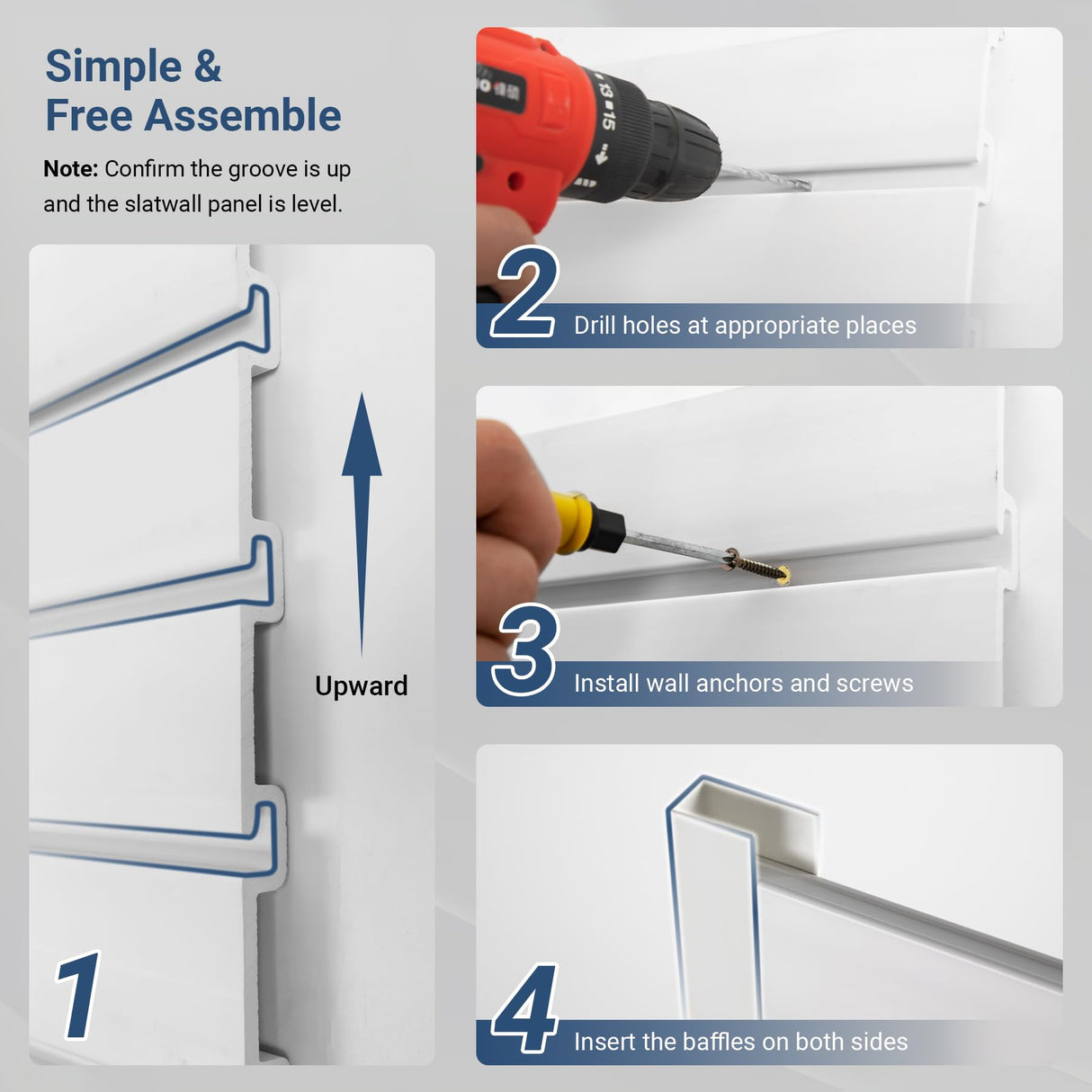 Neoaider Slatwall Panel 8 FT x 4 FT, Interlocking Slat Wall Paneling, Wall Mounted PVC Wallpanel, Suitable for Garage Storage and Organizer, Slatwall Board, Shelves - White Neoaider