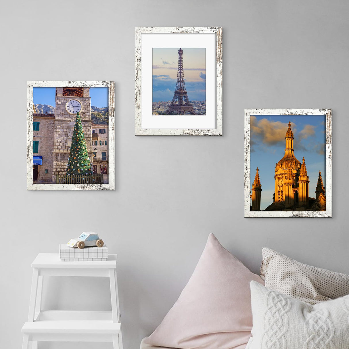 SESEAT 11x14 Picture Frame Distressed White, Display Pictures 8x10 with Mat or 11x14 without Mat,Photo Frames Wall Gallery, 1 Pack SESEAT