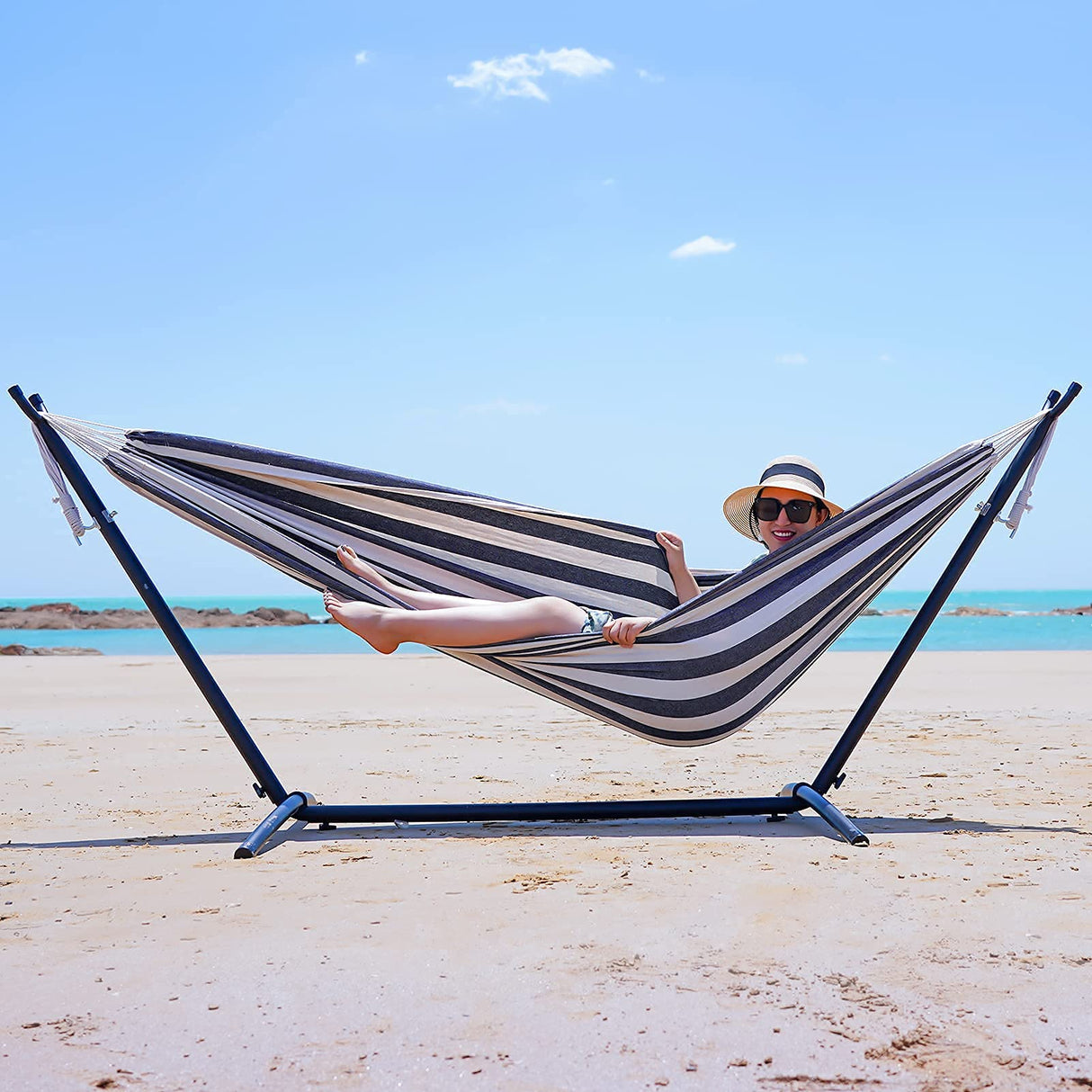 INNO STAGE Double Hammock - 2 Persons Portable Hanging Camping Bed, Blue, 118.3"L x 63"W, 350Lbs Capacity, Polyester, Supports Up to 350 lbs INNO STAGE