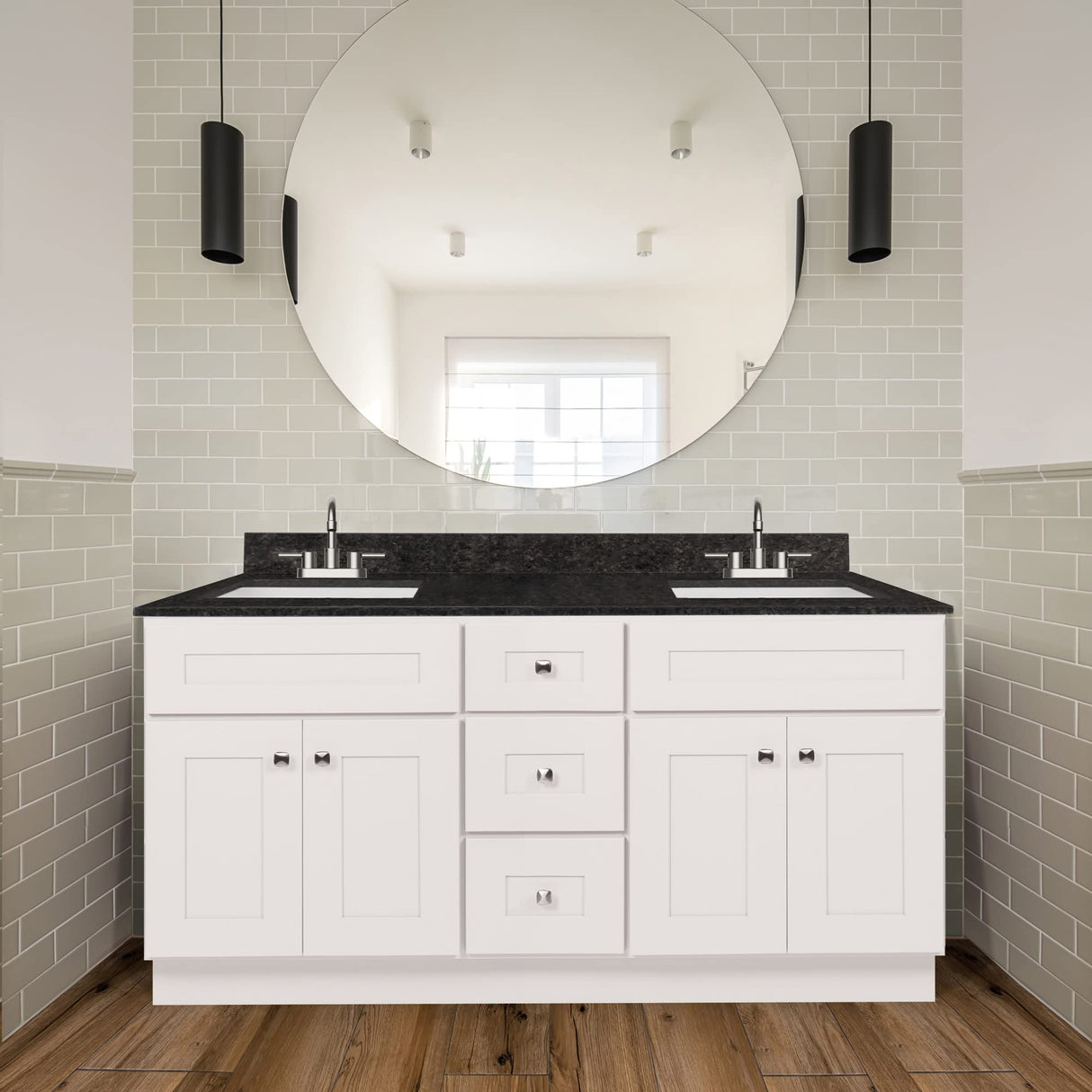 Design House Brookings 60 Inch Bathroom Vanity, Ready to Assemble, Solid Wood, Sherwin Williams® White, 599019-WHT Design House