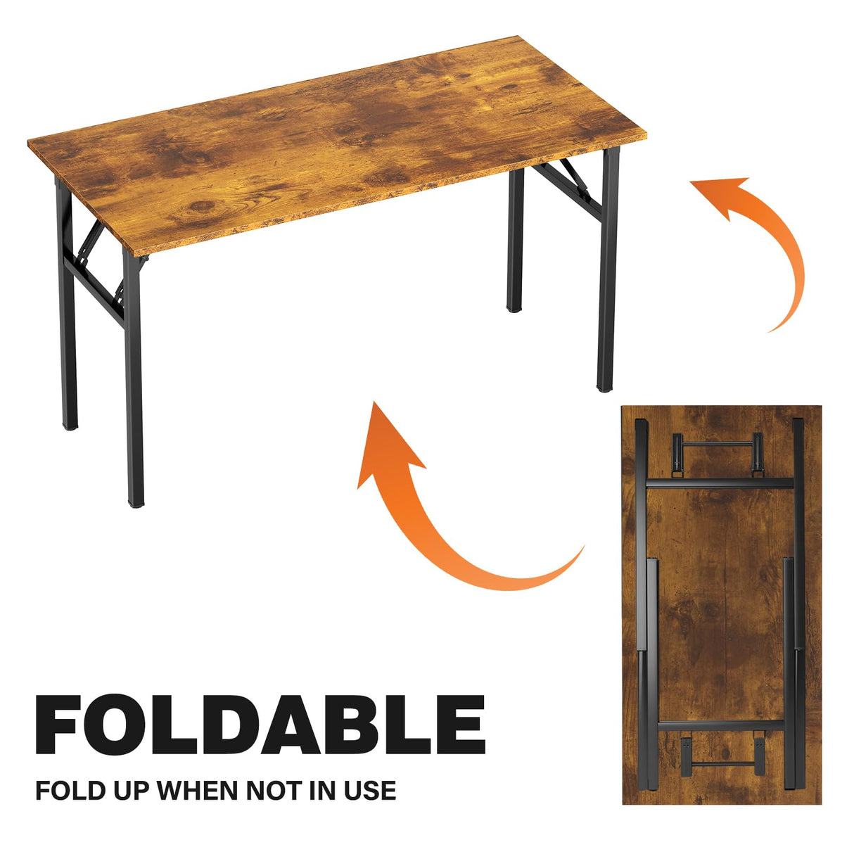 DlandHome Folding Table Computer Desk Workstation Table Conference Table Home Office Desk, Fully Assembled (47 Inches, Retro) DlandHome