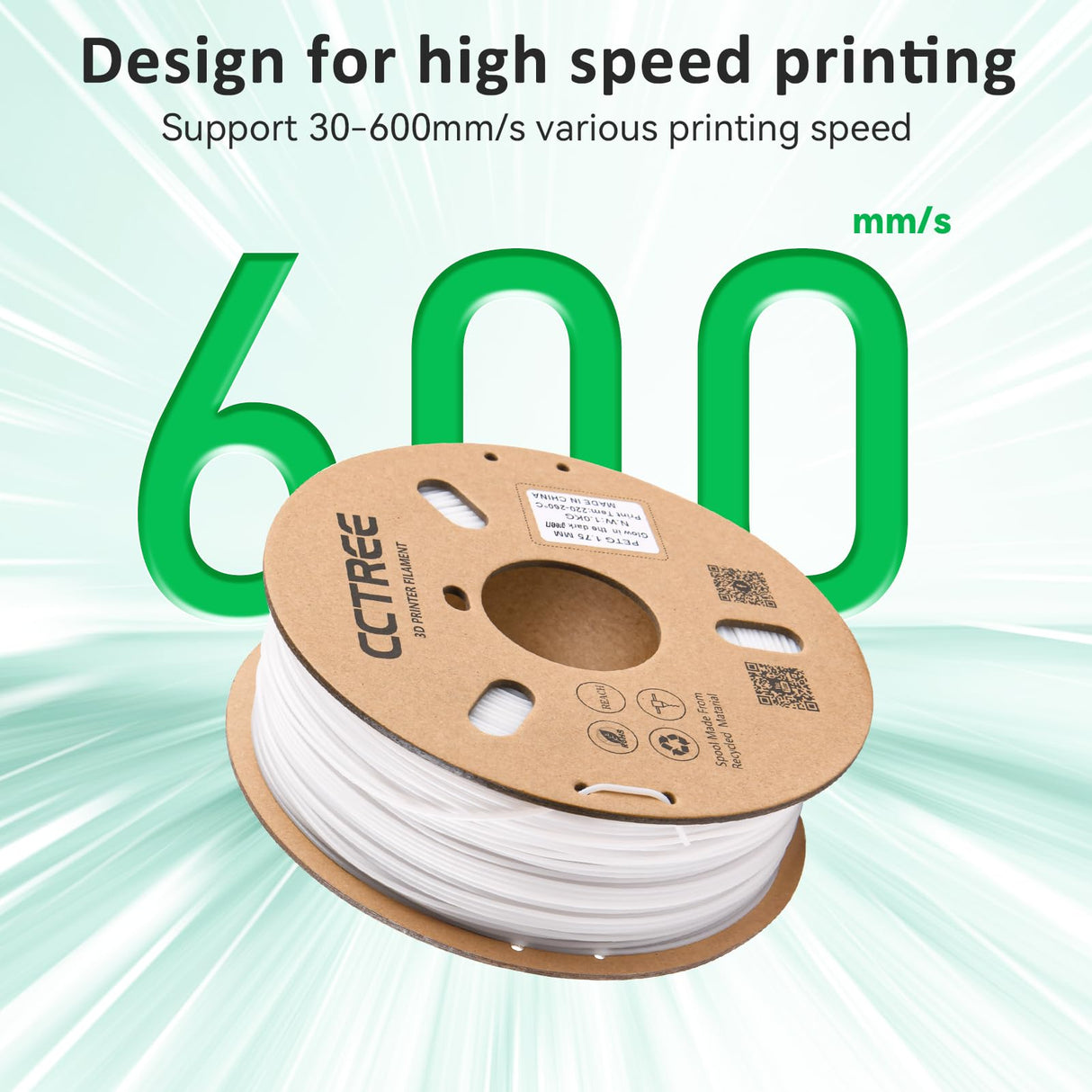 CCTREE Glow in The Dark PETG Filament 1.75mm, Glow High-Speed 3D Printer Filament 1KG, Dimensional Accuracy +/- 0.03mm, Fit for Creality, Bambu Lab, Anycubic, ELEGOO FDM Printers, Glow Green CCTREE