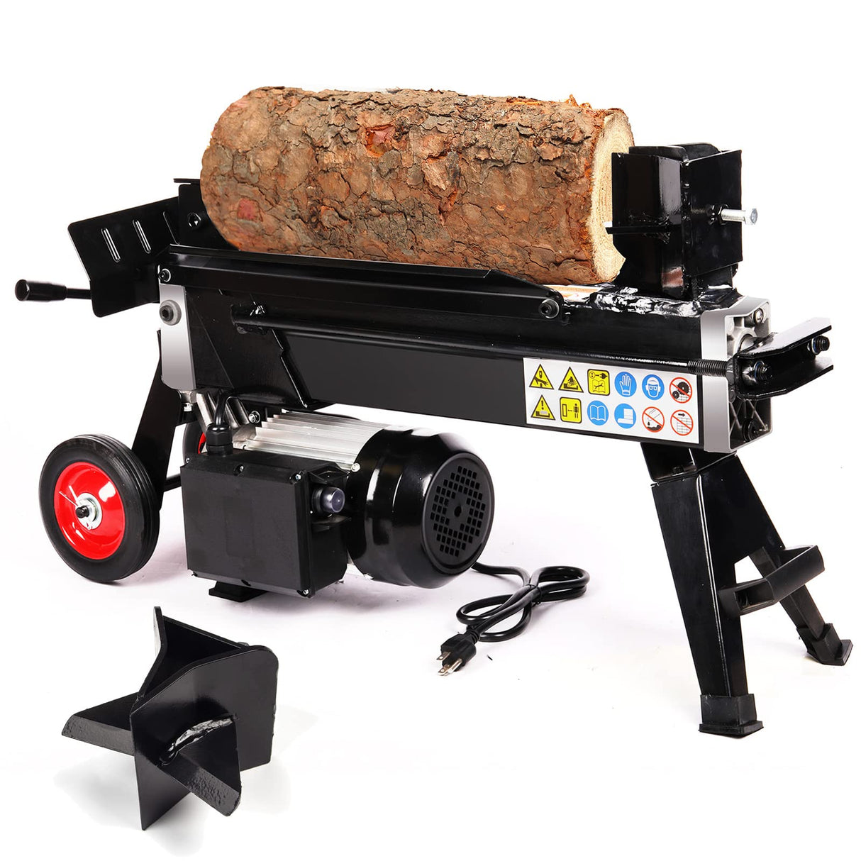 AESRAOU Electric Log Splitter 5 Ton Wood Splitter Hydraulic Ram Electric Firewood Splitter with Steel Wedges AESRAOU