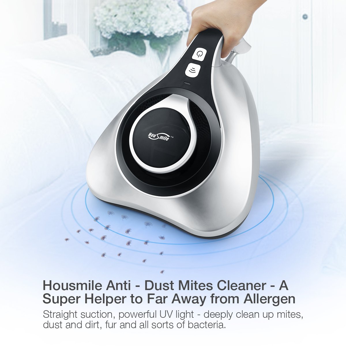 Housmile Bed Vacuum Cleaner Special-Purpose Mattress Vacuum Cleaner with Powerful Suction Upgraded Handheld UV Vacuum Effective Cleaning Bed Sheet, Pillow, Quilt, Sofa, Blanket, Carpet Housmile