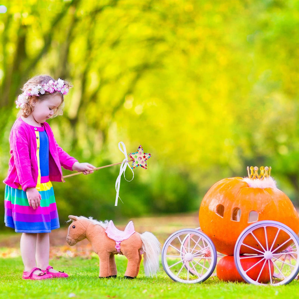 Chinco 55 Piece Princess Wands Kit Include Wooden Wands for Crafts, Gem Stickers, Ribbons, Foam Princess Tiaras and Wooden Crowns DIY Heart Butterfly Moon Wand Make Your Own Princess Wand for Kid Girl Chinco