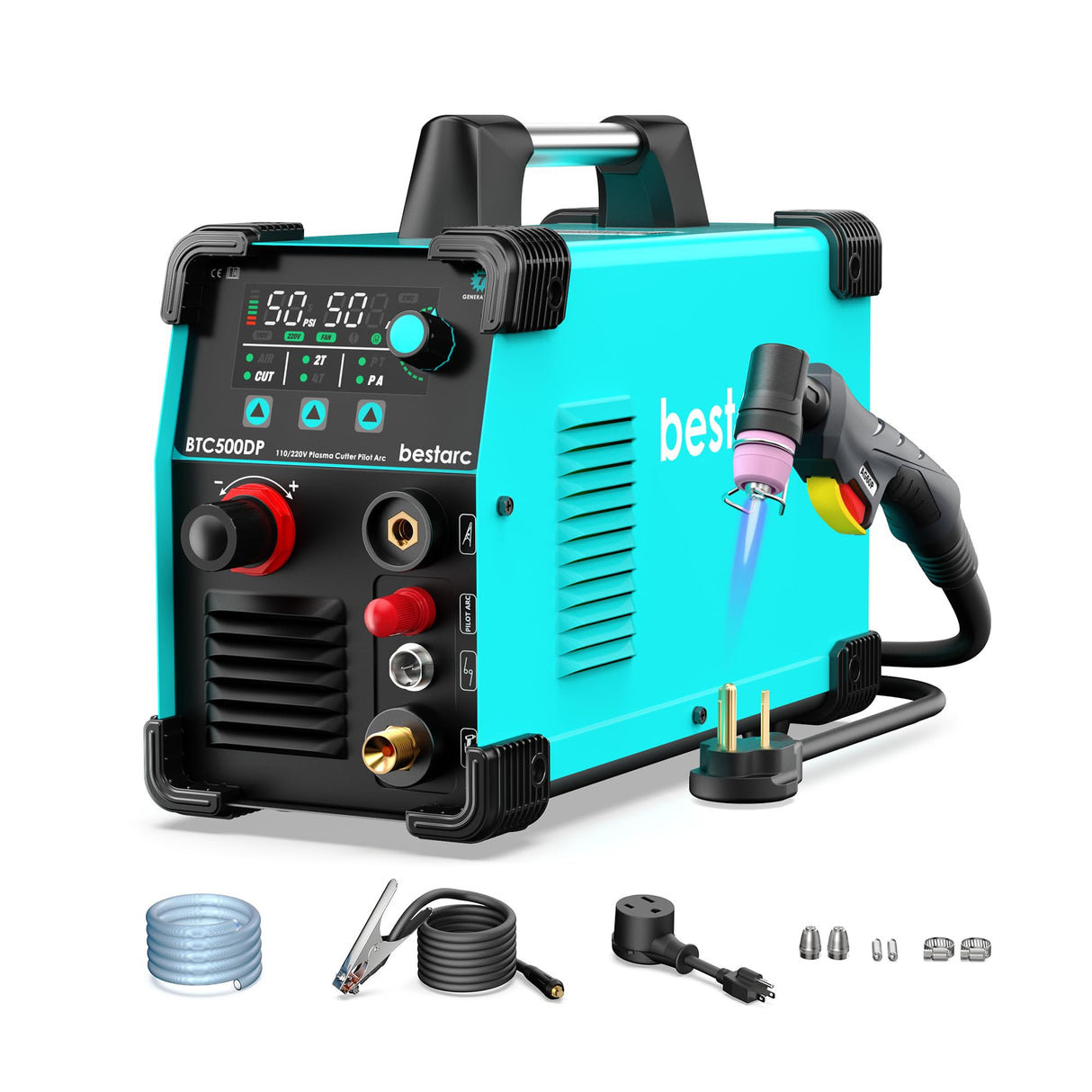 bestarc Plasma Cutter, Non Touch Pilot Arc, Air Sensor Technology, Large Digital Display Screen, BTC500DP 7Gen 50Amps 110/220V Dual Voltage, IGBT Plasma Cutter Machine (BTC500DP 7GEN 110/220V) bestarc