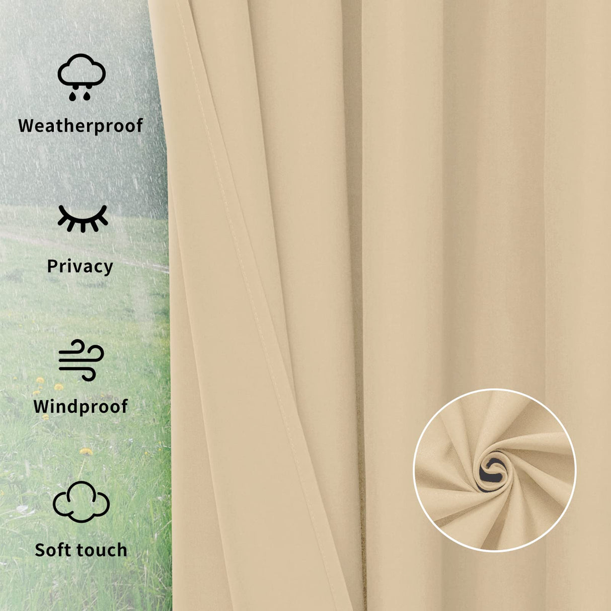 Easy-Going Outdoor Curtains Waterproof Windproof Weatherproof Curtain for Patio, Cabana, Porch, Pergola and Gazebo, Grommet Top and Tab Bottom Drape, 1panel, 54x84 inch, Beige Easy-Going