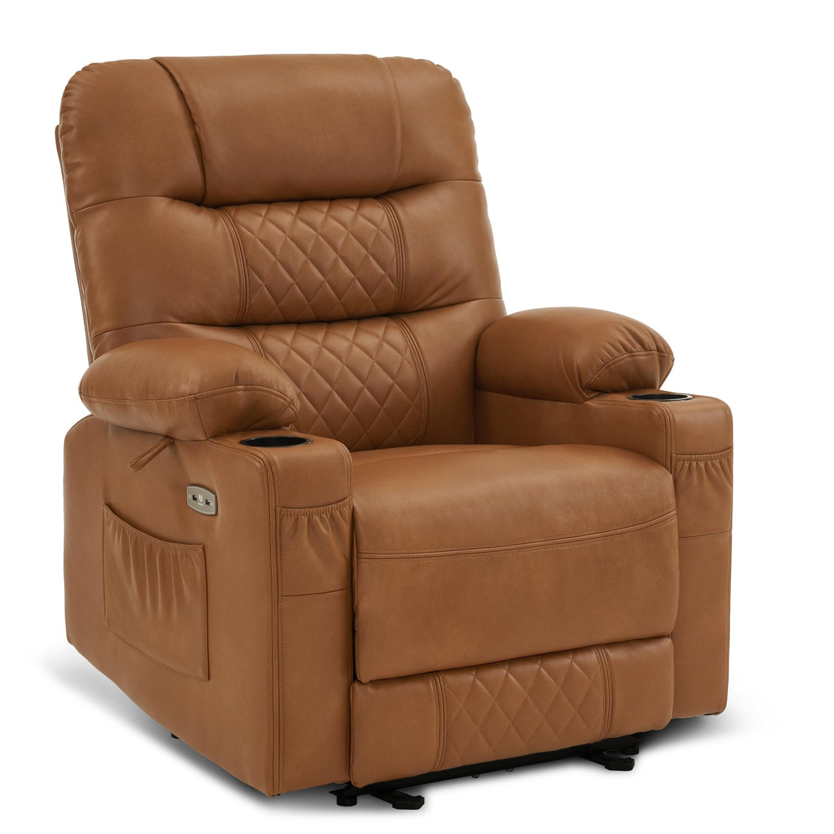 MCombo Power Recliner Chair, Electric Reclining with Heat and Vibration for Adult, Cup Holder, USB Port, Extended Footrest, Faux Leather, for Living Room, PR621 (Saddle) MCombo