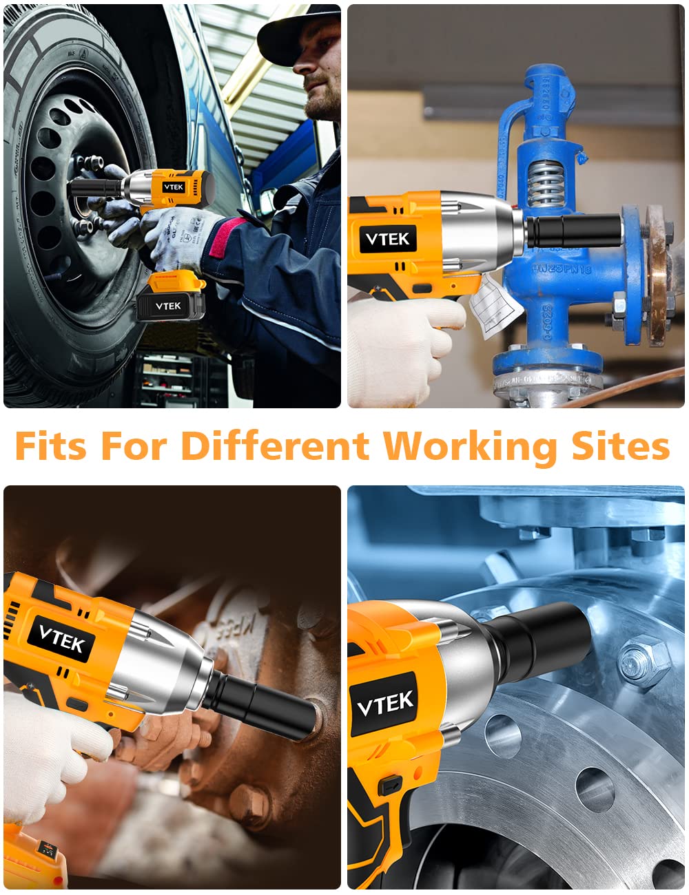 VTEK Brushless Impact Wrench 1/2 Inch Cordless Impact Wrench,Max Torque 700N.m Impact Gun 515 ft-lbs for Car Tiers VTEK