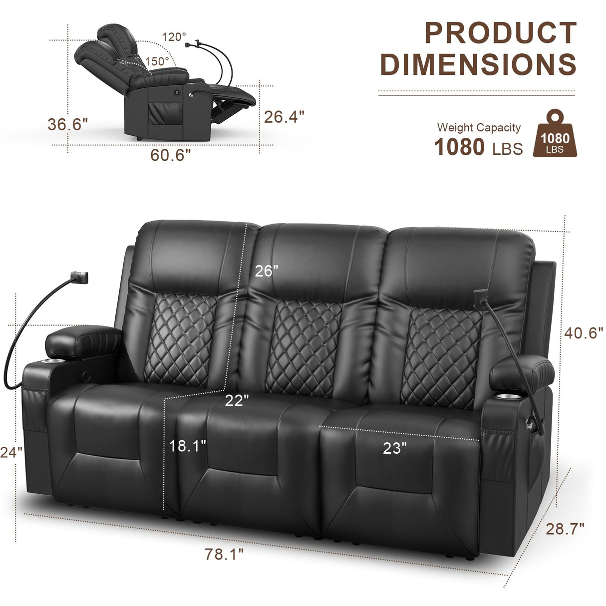 FURNIMAT Recliner Sofa Set with 3+1+1 Pieces in Living Room, 3 Seater Reclining Sofa, 2 Recliner Chair with 360 Degree Swivel Single Sofa Seat FURNIMAT