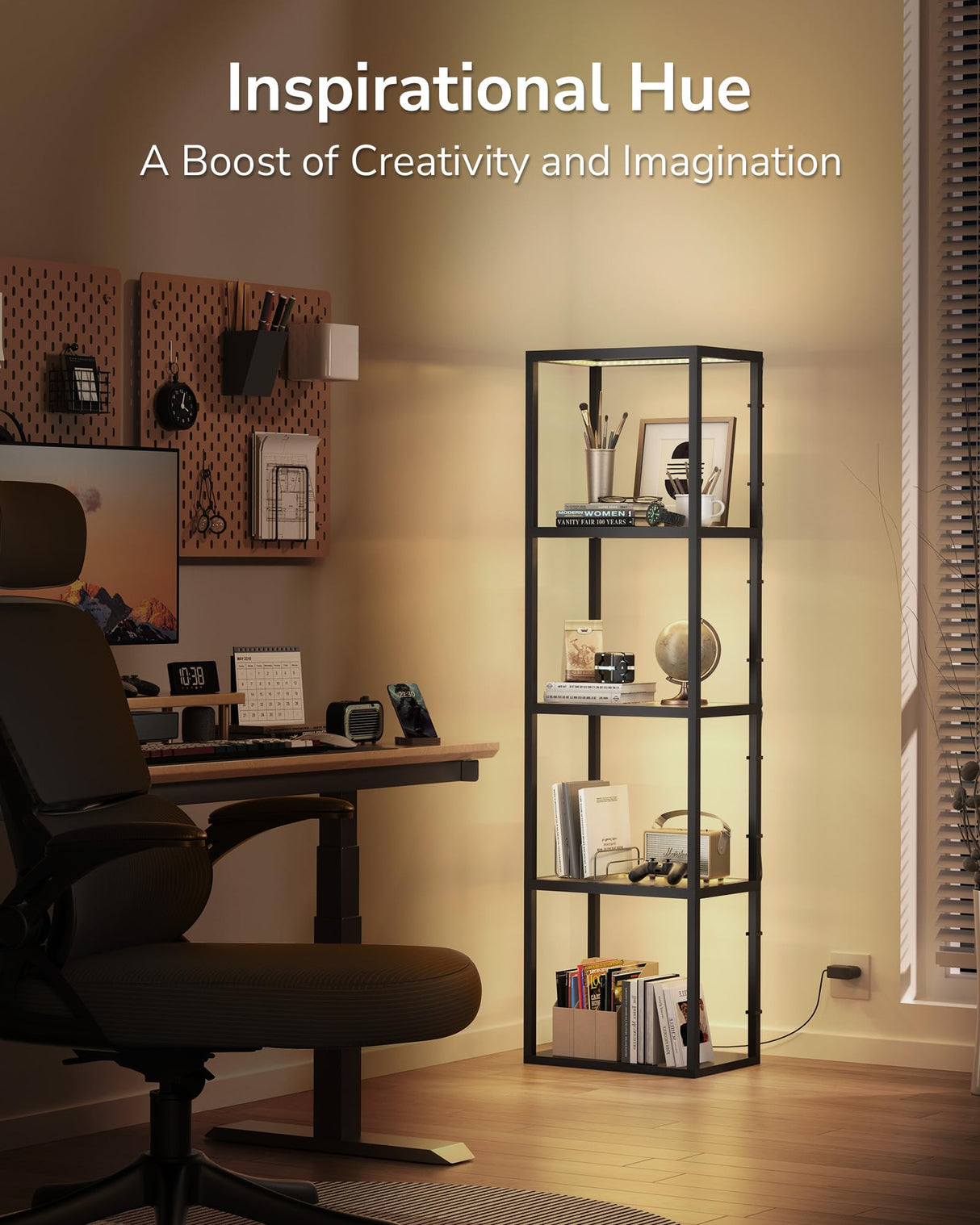 JACKYLED Display Cabinet with LED Lights 4-Tier Curio Cabinet with Customizable Warm/White Light Remote App and Button Control, Music Sync, Square Glass Shelf for Room Decor & Collection Display Case JACKYLED