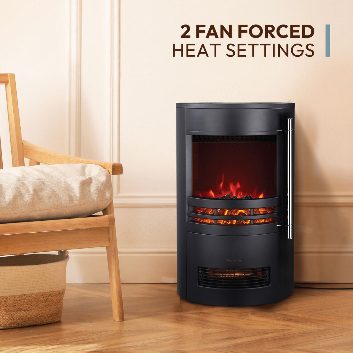 Cambridge Round Freestanding Electric Fireplace with Remote Control, Realistic Flame Indoor Space Heater with Rounded Viewing Window for Living Room, Bedroom, Basement CAMBRIDGE