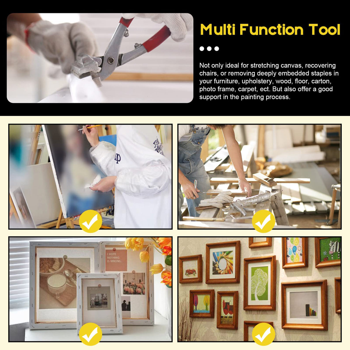 Mardatt 3 Pcs Heavy Duty Canvas Stretcher Pliers and Staple Remover and Tack Puller Tool, Aluminum Alloy Canvas Stretching Pliers with Spring Rubber Handle for Stretching Canvas Clamp Oil Painting Mardatt