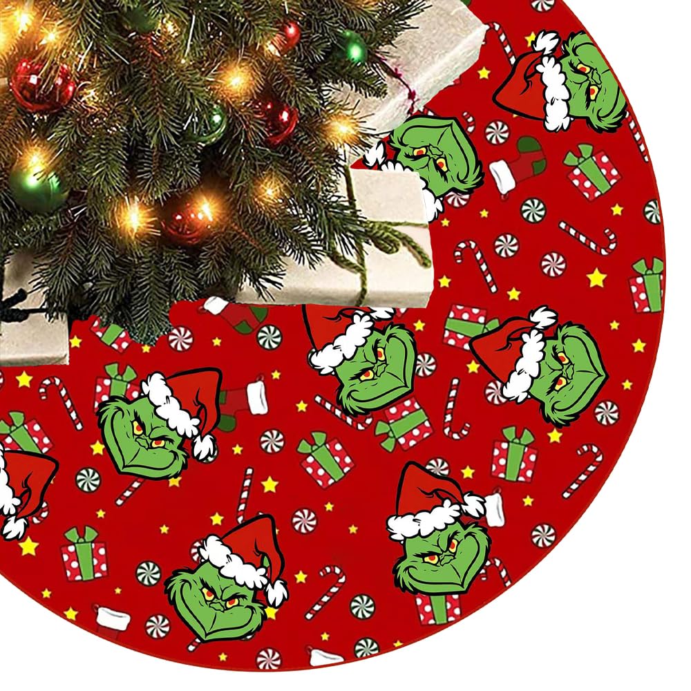 Christmas Tree Skirt 48 Inches Tree Skirts Mats, Large Christmas Decor Mat Tree Decorations for Decor Holiday Party Indoor Outdoor Wvapzwr