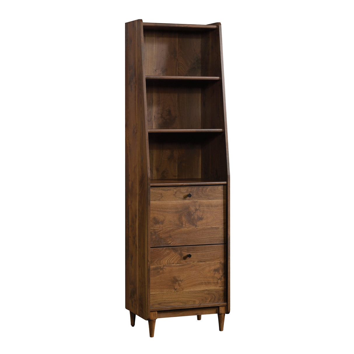 Sauder Harvey Park Narrow Bookcase in Grand Walnut Finish with File Drawers Sauder