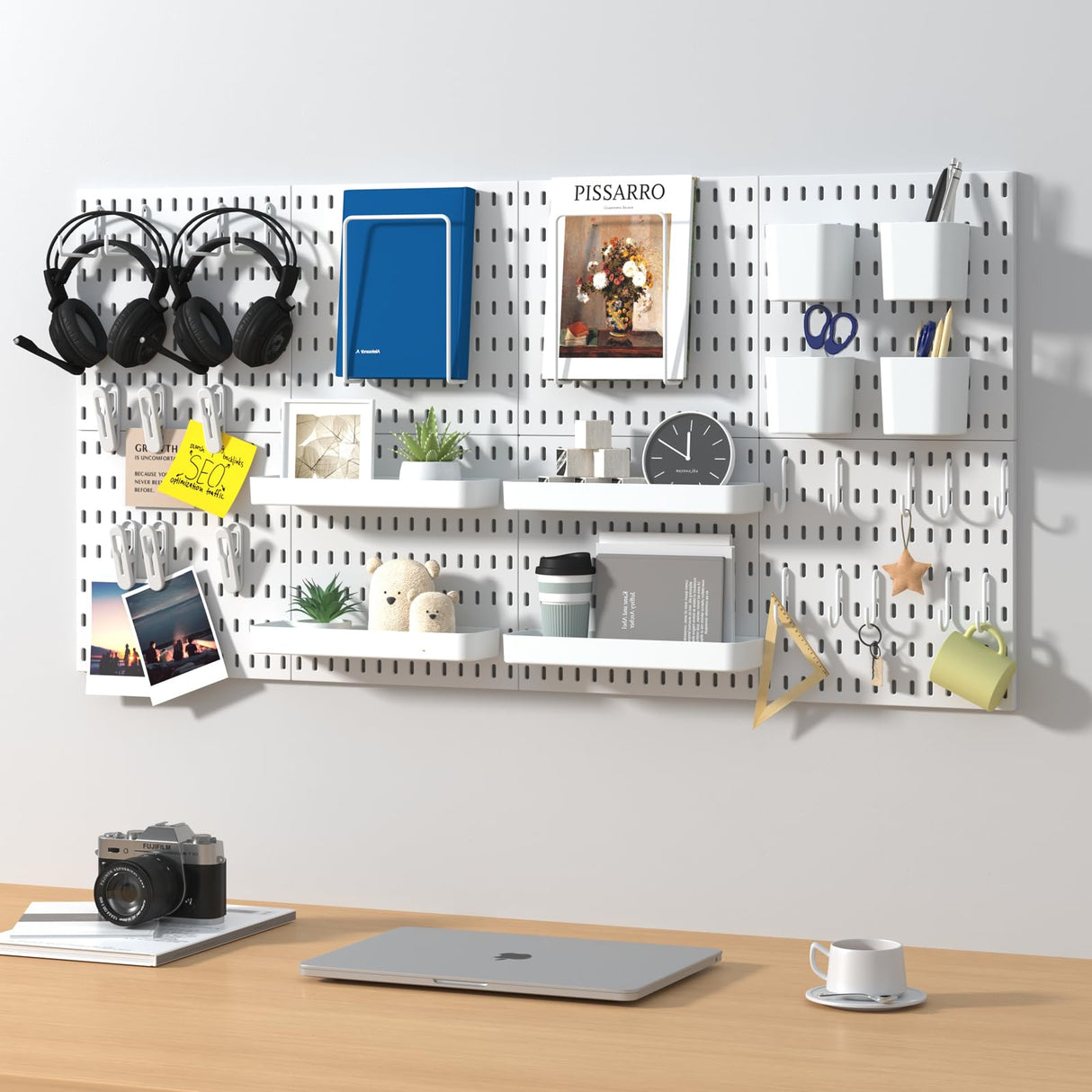 VEOFEMLEA Pegboard Combination Kit, 8 Peg Boards and 30 Accessories Modular Hanging Black Pegboard for Walls, Office Wall Organizer, Keys Holder on Wall, Nursery Storage, 44"x22" Black VEOFEMLEA