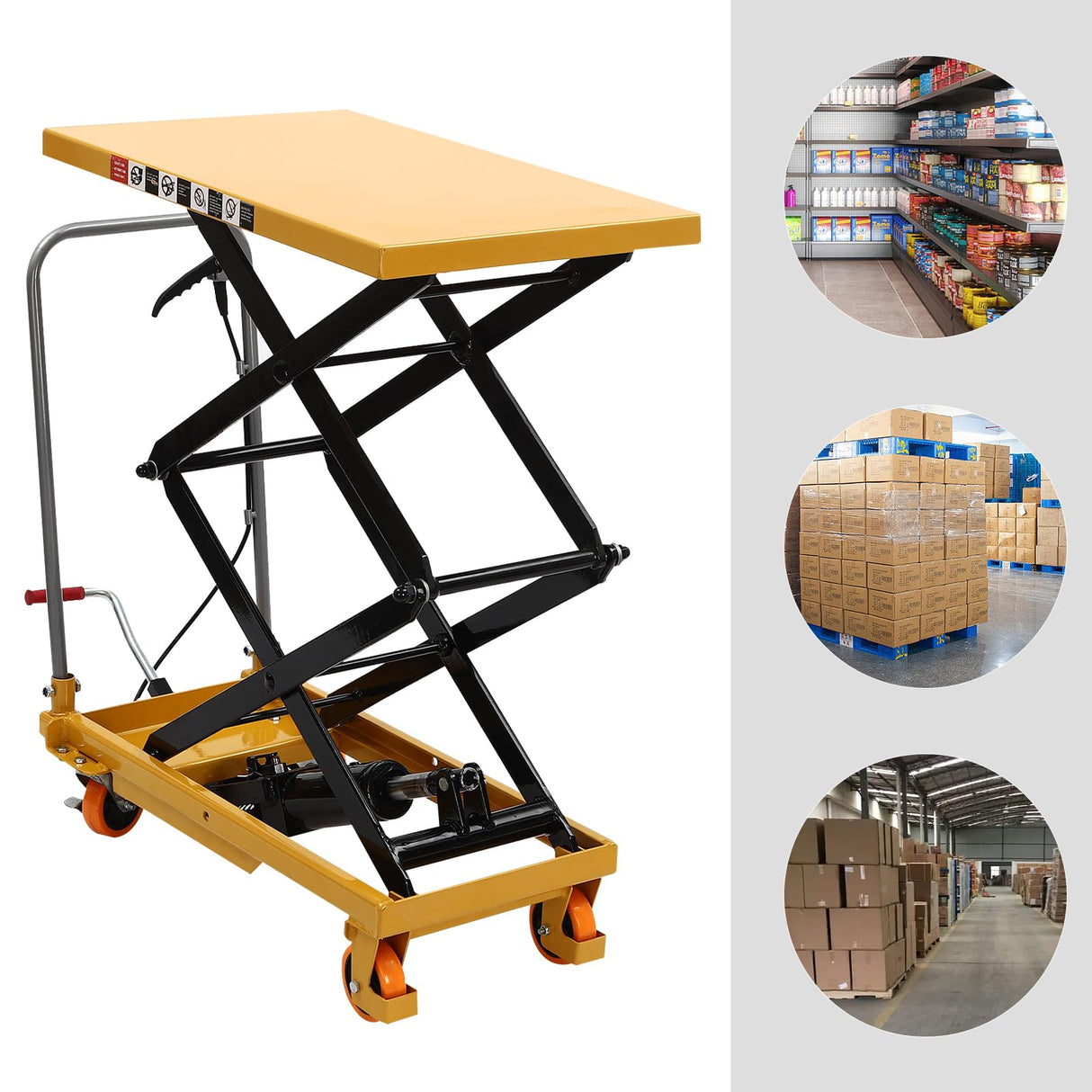 330lbs Hydraulic Scissor Lift Table Cart, Double Scissor Hydraulic Lift Table Cart Non Slip Pad Cart w/4 Wheels Simple Operation Elevating Cart (330, Pounds) TBVECHI