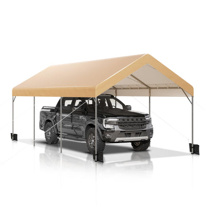 MIXPATIO 10 x 20 ft Heavy Duty Carport Car Canopy, Portable Car Port Garage Party Tent, Galvanized Car Shelter All Weather with Reinforced Steel Frame for Car, Boat, Beige