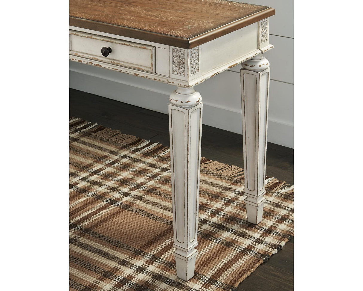 Signature Design by Ashley Realyn Farmhouse 60" Home Office Desk with USB Charging, Chipped White Signature Design by Ashley
