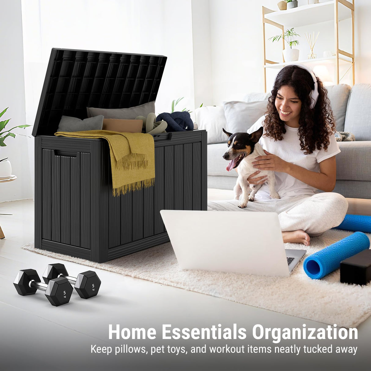 Mars Villa 45 Gallon Outdoor Storage Box, Resin Deck Box Waterproof, Storage Chest for Outside Patio Furniture Cushions, Pool Supplies, Garden Tools, UV Resistant and Weatherproof, Black Mars Villa