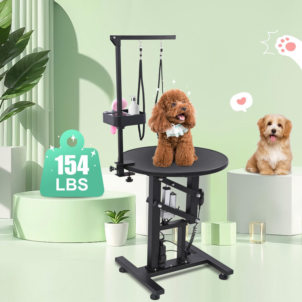 CIRONBOW 24" Electric Rotating Dog Grooming Table, Fast Lift Heavy Duty Dog Grooming Table Swivel 360° for Small Dogs with Anti Skid Tabletop, Grooming Set, Remote,Tool Organizer and Arms, Black CIRONBOW