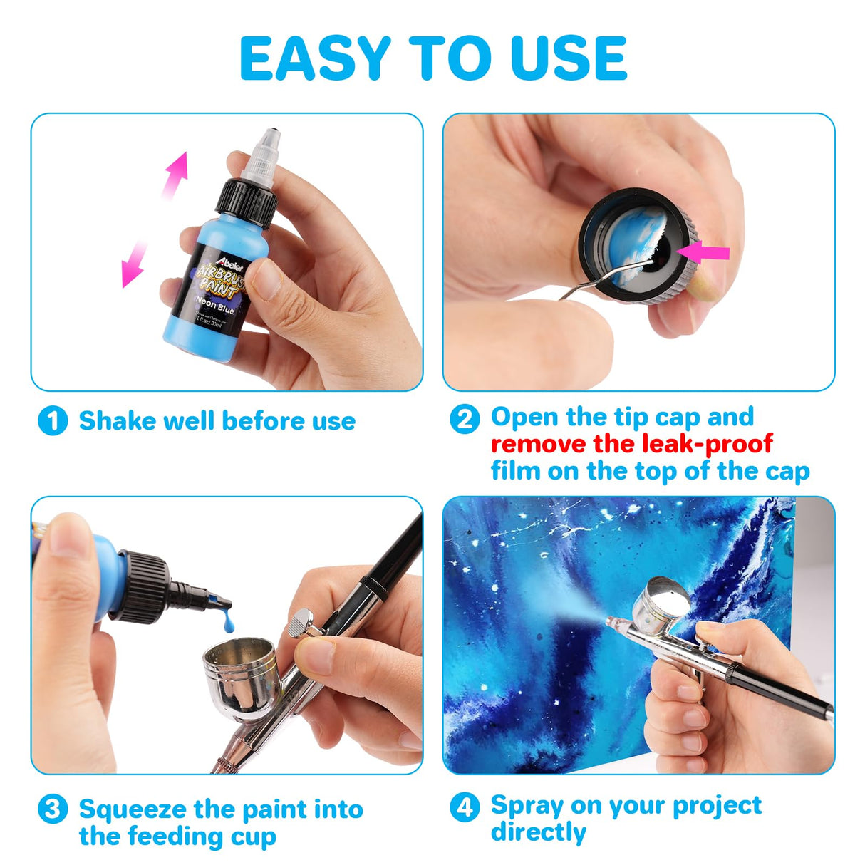 ABEIER Airbrush Paint, 28 Colors x 1oz (30ml) with 2 Thinner, Ready to Spray, Non-Toxic, Water-Based Acrylic Airbrush Paint Set for Metal, Models ABEIER