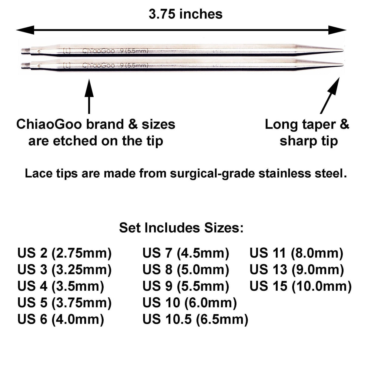 ChiaoGoo Twist Red Lace 4-Inch Complete 7400-C Interchangeable Circular Knitting Needle Set, Sizes US 2, 3, 4, 5, 6, 7, 8, 9, 10, 10.5, 11, 13, 15 with 6 Cords with Project Bag ChiaoGoo