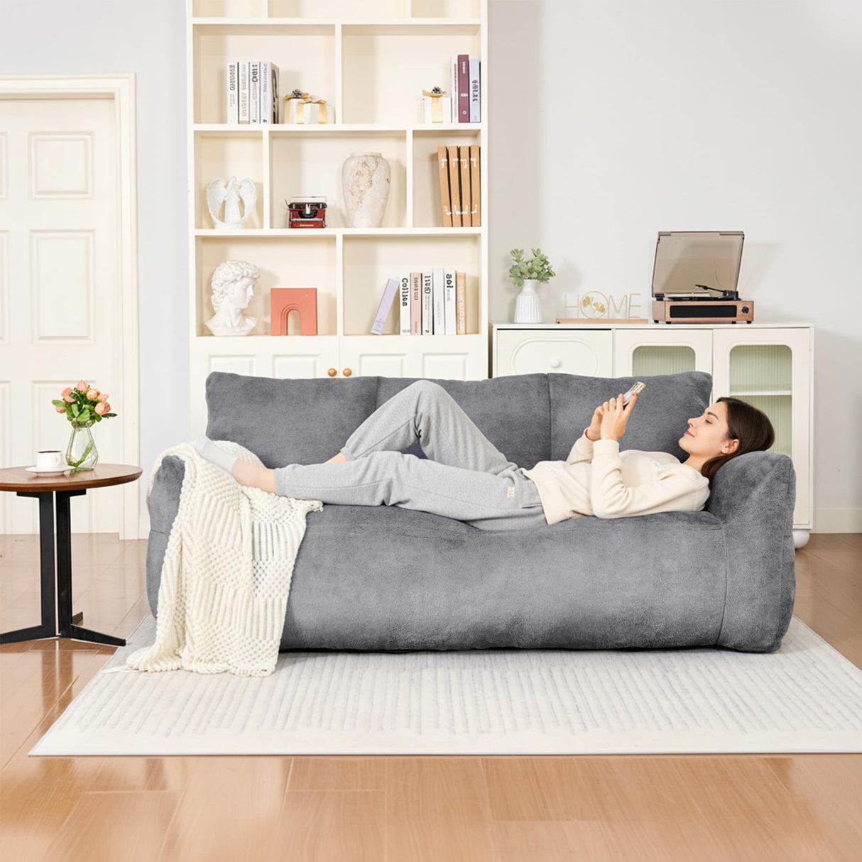 Cvortll Faux Fur Loveseat Couch, Oversized Lounge Sofa for Adults, Fluffy Lazy Sofa with Soft Stuffed Filling, Big Comfy Couch, Boneless Couches for Living Room, Bedroom, Dark Gray Cvortll